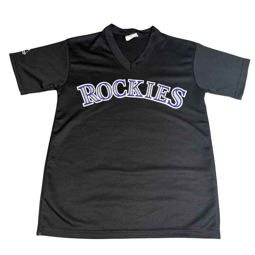 Majestic Colorado Rockies Kids MLB Jersey Black V-Neck Shirt Size L Made in USA